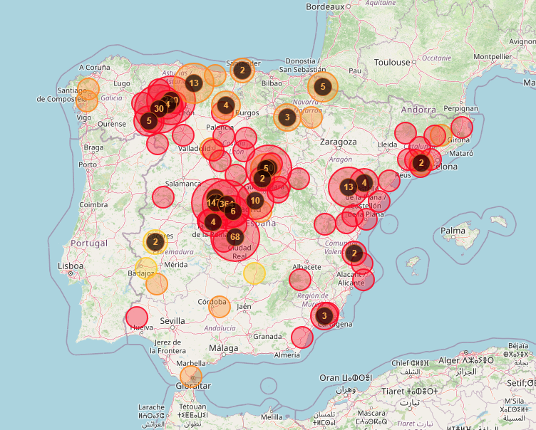 Mapa de incendios en España